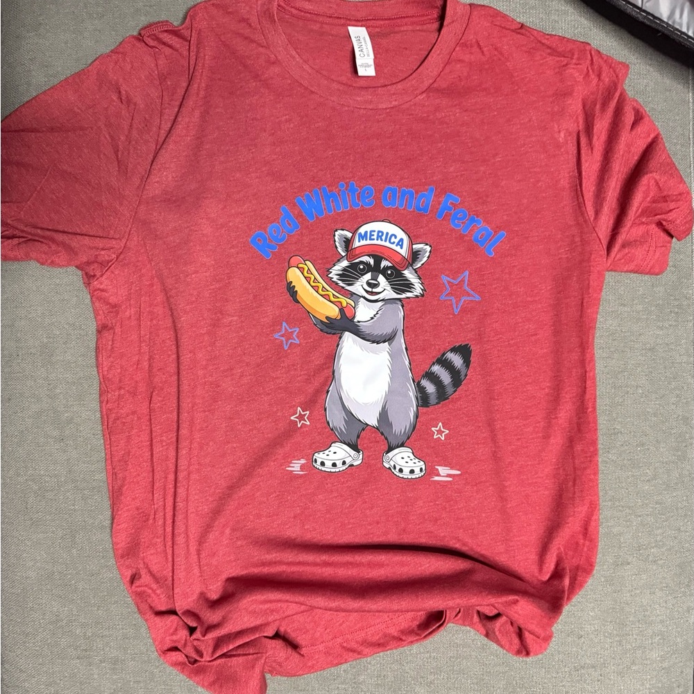 Red Graphic T-Shirt with Raccoon Design